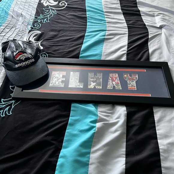 Broncos Cap and Elway Framed Art